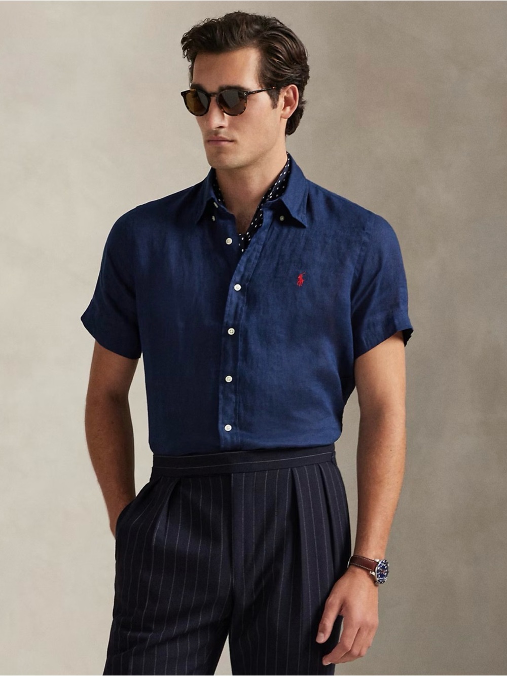 Polo by Ralph Lauren Deep Navy Short-Sleeve Linen Button-Down